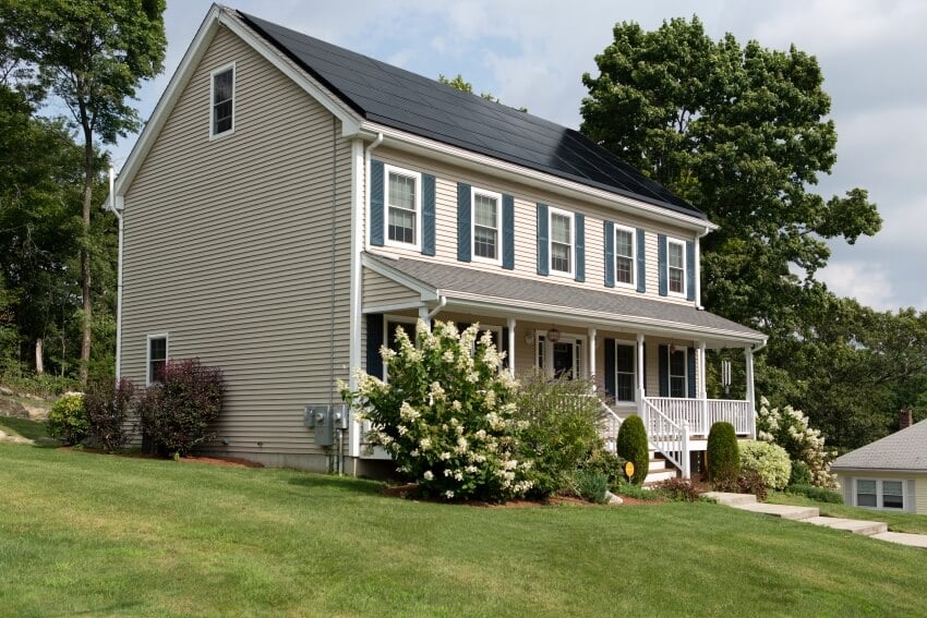 Color White House with Rooftop Solar Panels
