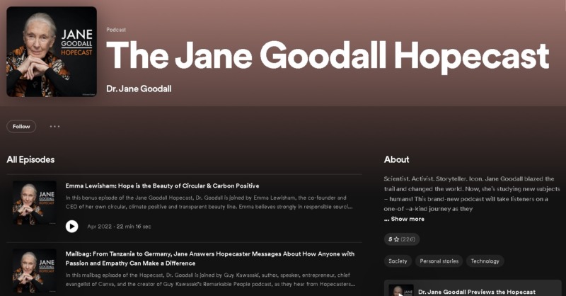 Jane Goodall Hopecast Podcast in Spotify