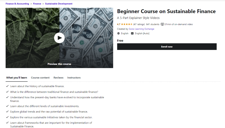 Beginner Course on Sustainable Finance Course