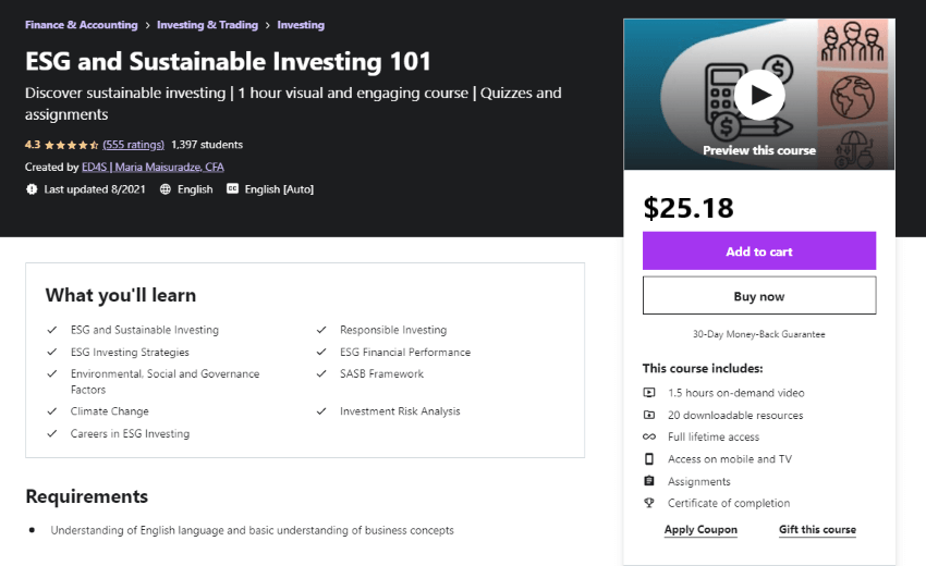 ESG and Sustainable Investing 101 Course