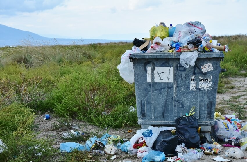 Garbage Can Filled with Plastic Waste