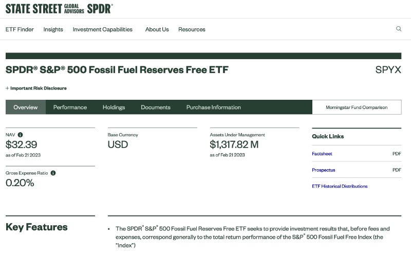 SPDR S&P 500 Fossil Fuel Reserves Free ETF