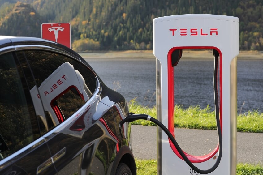 Car Charging on a Tesla Charing Station