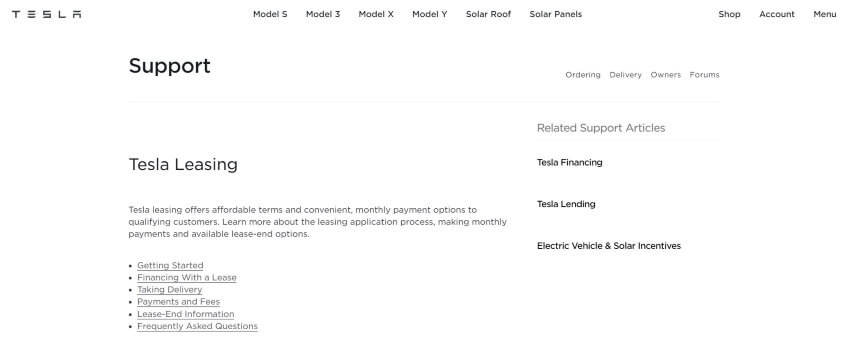 Tesla Leasing Website