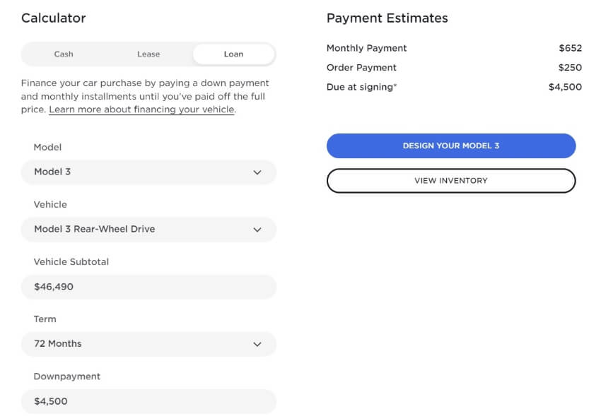 Tesla Loan Calculator