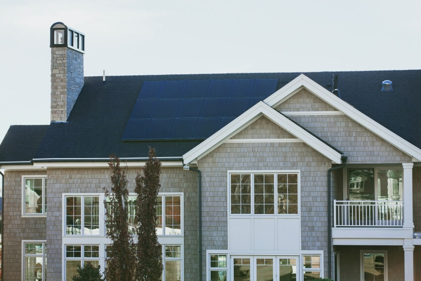 Front of a Home with a Solar Panel