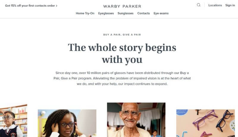 Warby Parker Homepage