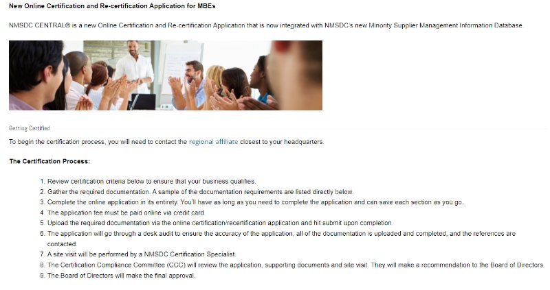 NMSDC MBE Certification