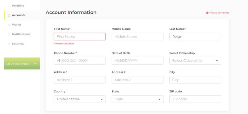 Details in AcreTrader Sign Up