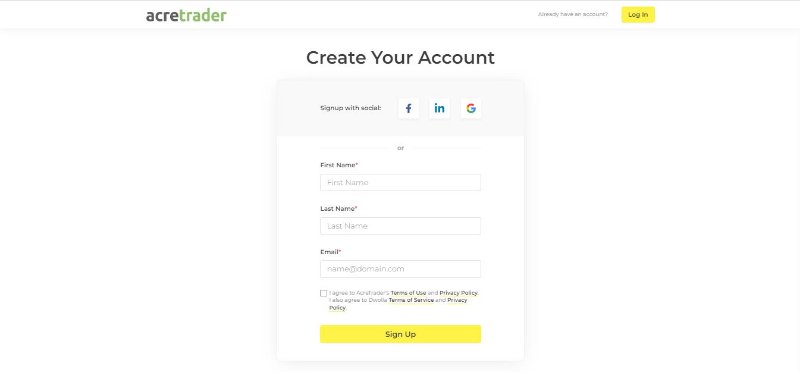 Sign Up in AcreTrader