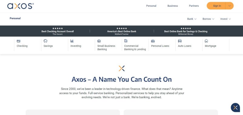 Axos Bank Webpage