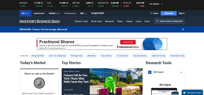 Investor's Business Daily Webpage