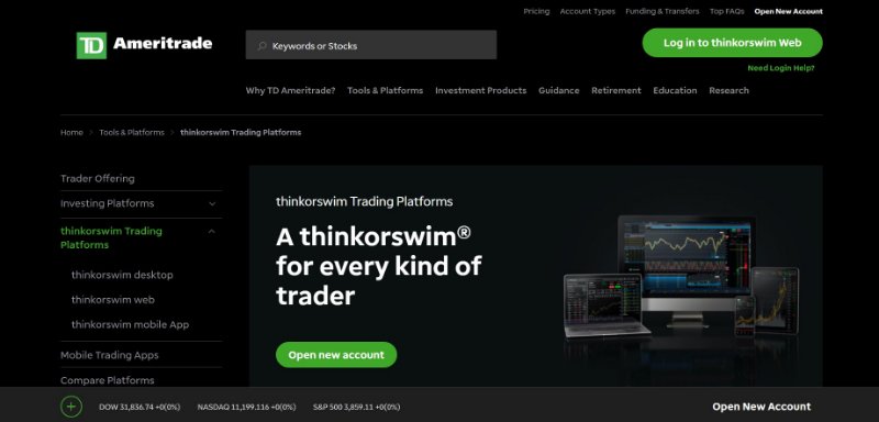 TD Ameritrade's Think or Swim Webpage