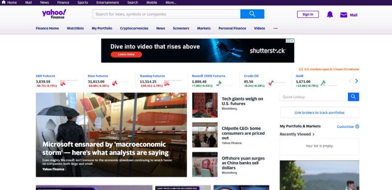 Yahoo Finance Website