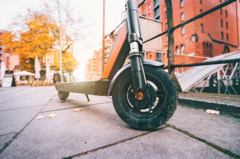 close up of electric kick scooter