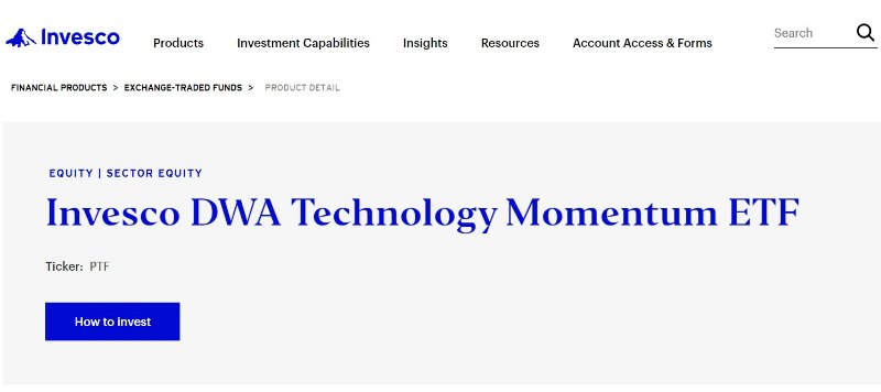 Invesco DWA Technology Momentum ETF Webpage