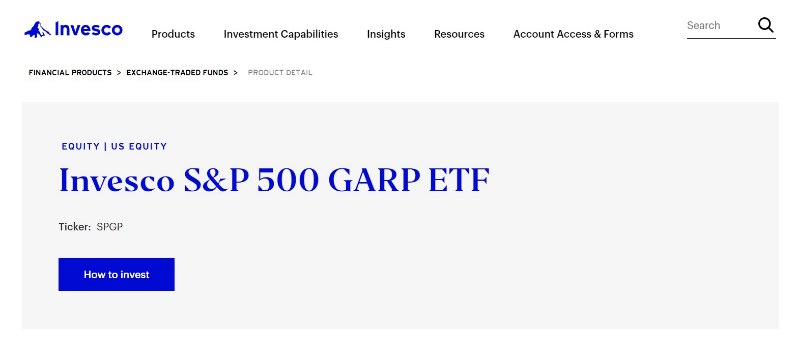 Invesco S&P 500 GARP ETF Webpage