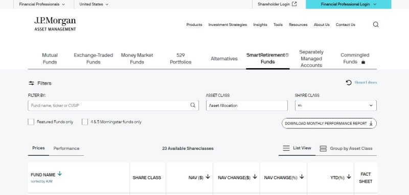 J.P. Morgan Smart Retirement Funds Webpage