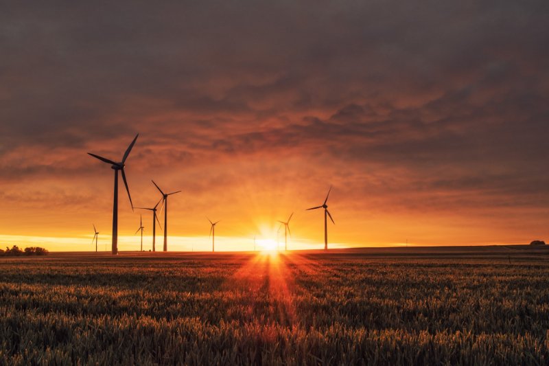 Wind Turbines and Sunset Scenery