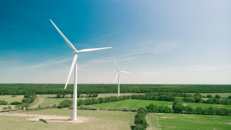 Wind Turbines and Skyline Scenery