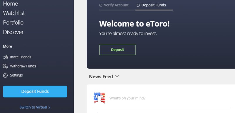 eToro Deposit Funds Section