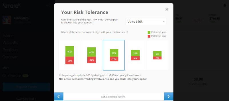 eToro Risk Tolerance Choices