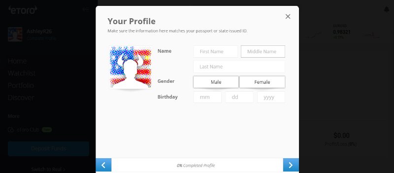eToro Profile Set Up