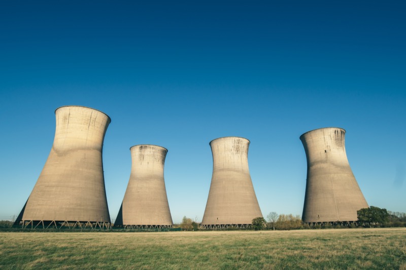 Cooling tower of nuclear power plant. abandoned power plant