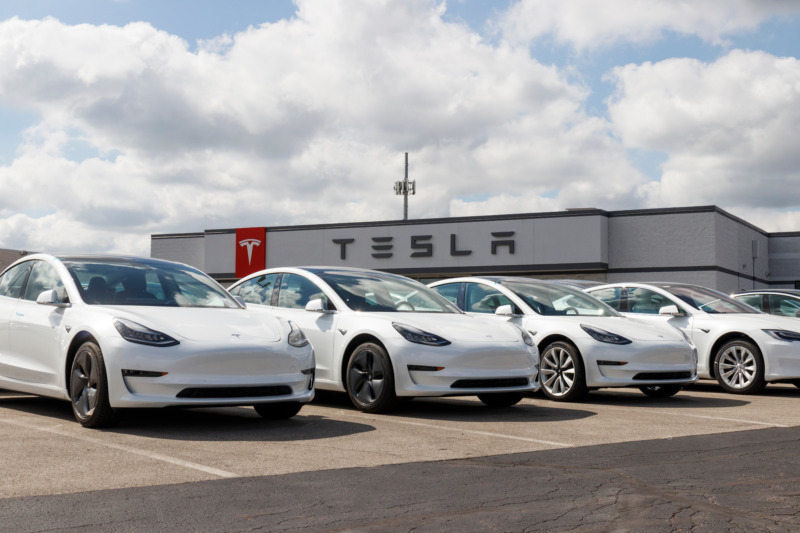 Tesla electric vehicles awaiting preparation for sale. Tesla EV Model 3, S and X are a key to a cleaner and greener environment