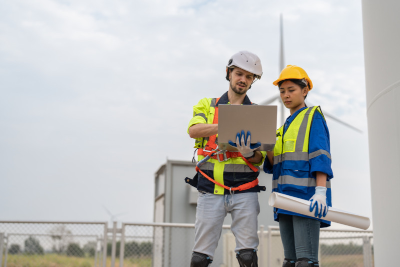 Two engineers on an renewable energy plant