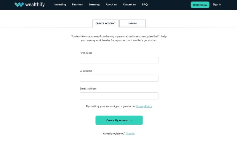 Setting up an Account with Wealthify