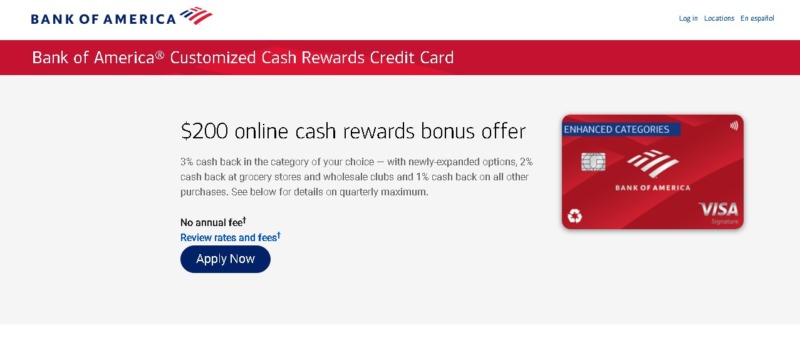 Bank of America® Customized Cash Rewards Credit Card Webpage