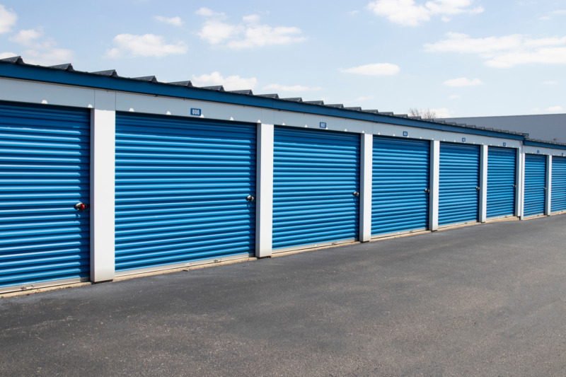 Self Storage Units with Blue Storage Doors