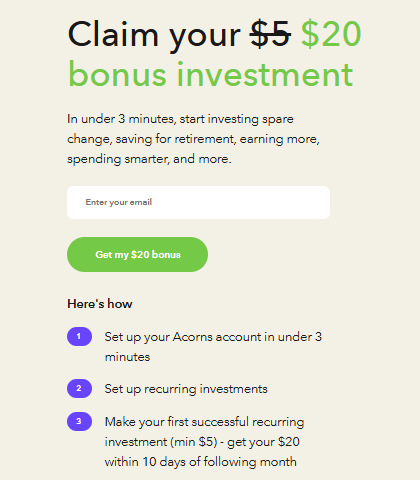 Acorns Sign Up Bonus Investment