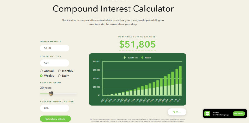 Acorn Interest Calculator Feature