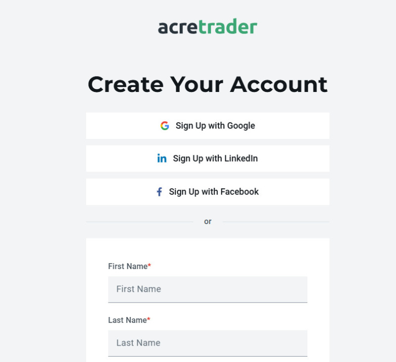 AcreTrader Sign Up and Account Creation