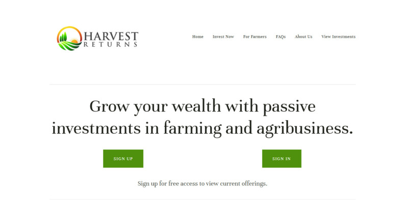 Harvest Returns website landing page