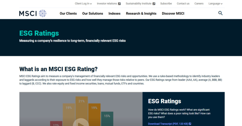 MSCI ESG Rating website page